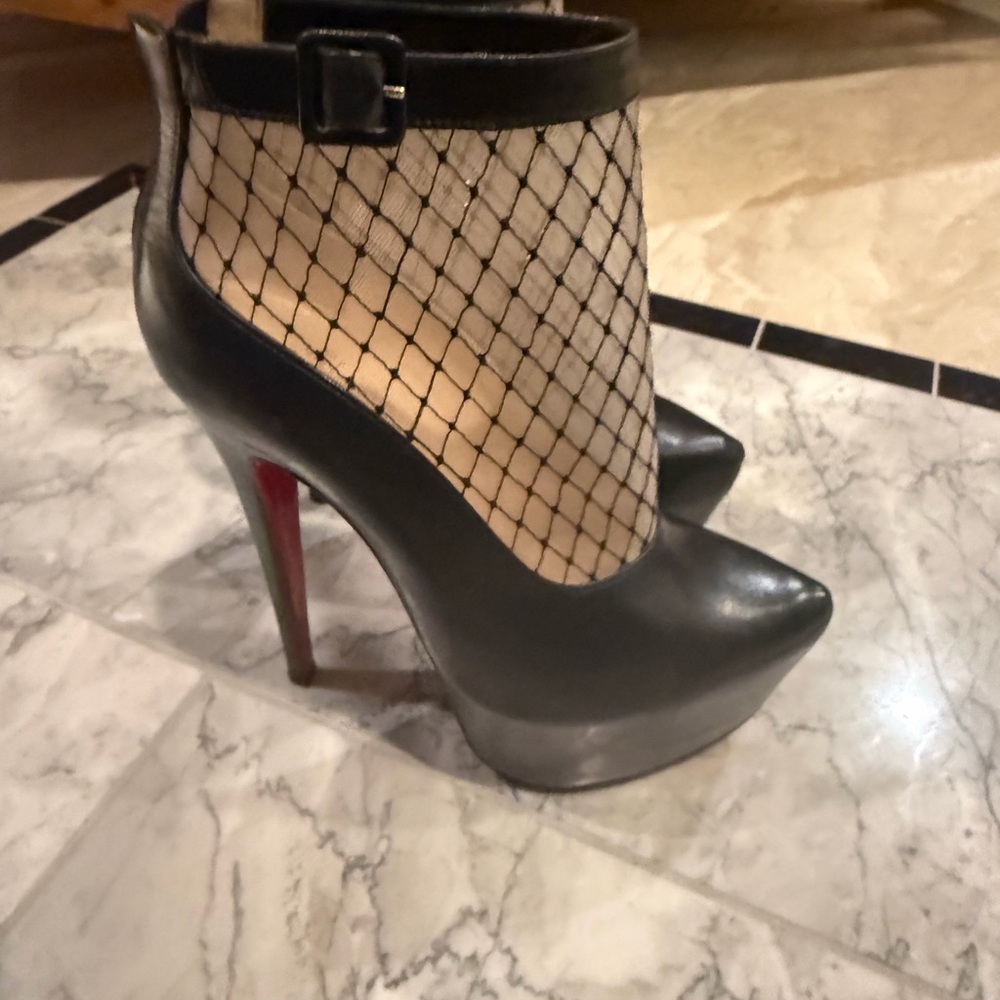 Christian Louboutin Black “Resillissima ” Leather Heels with Mesh- 37.5